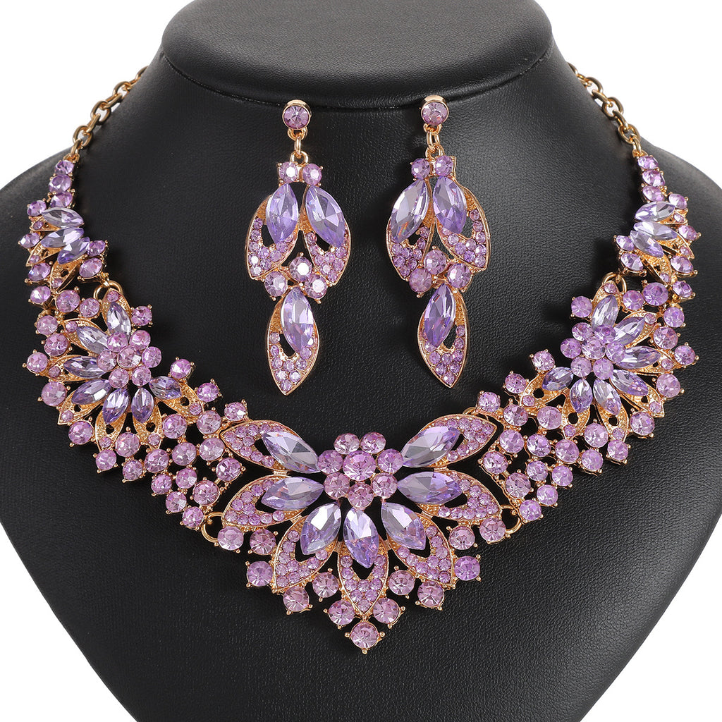 European and American cross-border retro necklace suit women's 2-Piece Set leaves flowers exaggerated luxury jewelry New Bride wedding accessories