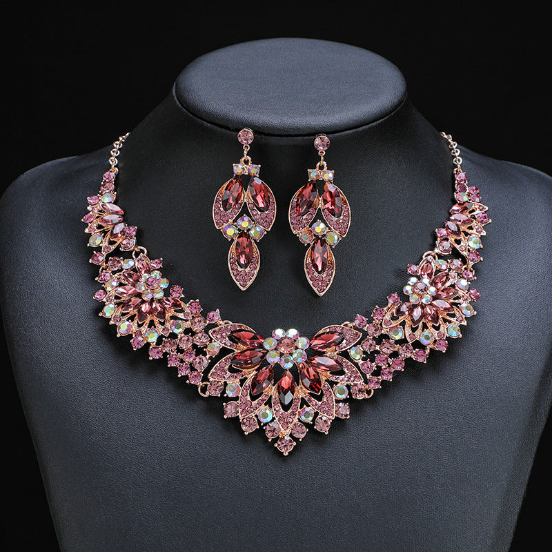 European and American cross-border retro necklace suit women's 2-Piece Set leaves flowers exaggerated luxury jewelry New Bride wedding accessories