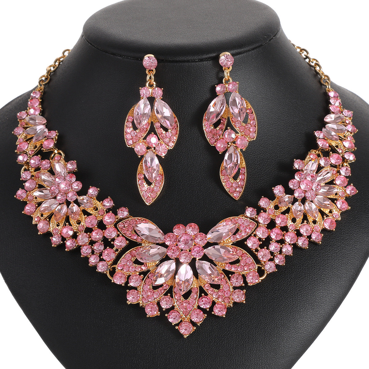 European and American cross-border retro necklace suit women's 2-Piece Set leaves flowers exaggerated luxury jewelry New Bride wedding accessories