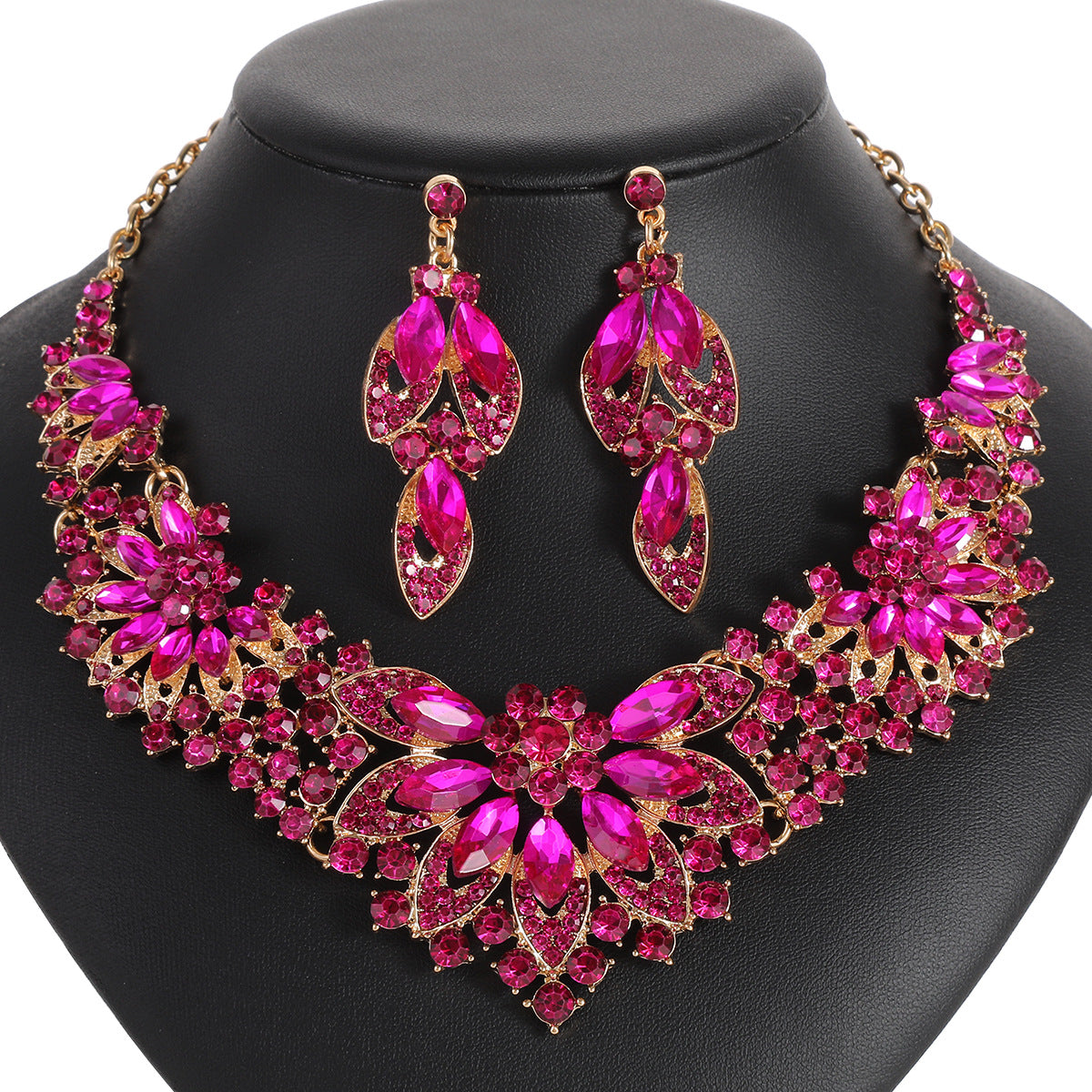 European and American cross-border retro necklace suit women's 2-Piece Set leaves flowers exaggerated luxury jewelry New Bride wedding accessories