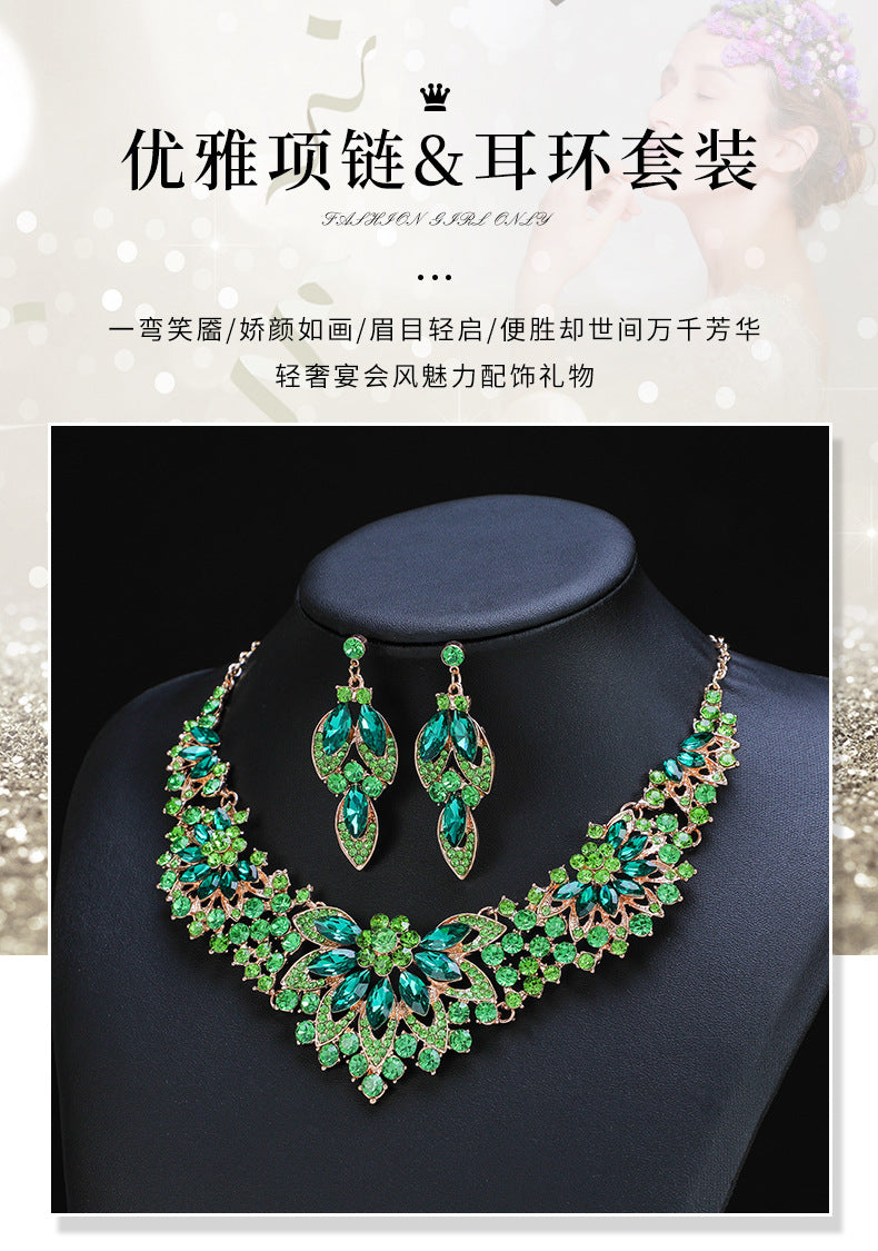 European and American cross-border retro necklace suit women's 2-Piece Set leaves flowers exaggerated luxury jewelry New Bride wedding accessories